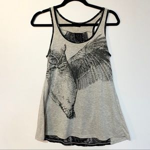Owl print tank top with lace back
